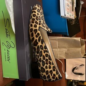 Sesto Meucci leopard camel hair loafers